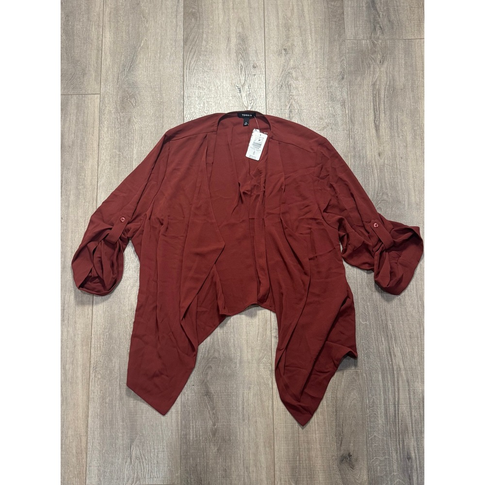 Torrid Auburn Drape Front Blazer Red Cardigan Roll Tab Sleeve Plus Size 4 4X 26
